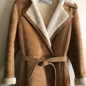 Vintage 100% sheepskin suede jacket with belt, 1970's